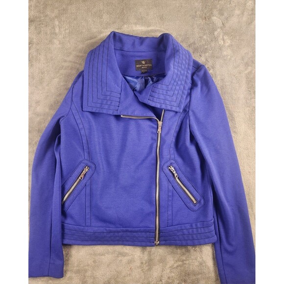 Worthington Petite PS Purple/blue Asymmetrical Zip Jacket Moto Style Lined - Picture 2 of 8